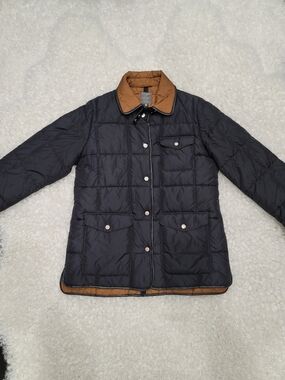 Quilted Puffer Jacket with Contrast Collar - Black/Tan